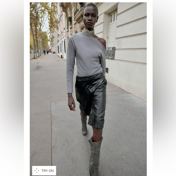 NWT ZARA Asymmetric Gray Soft Off Shoulder Top - Medium - Picture 2 of 12